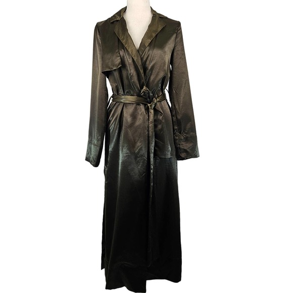 Topshop Jackets & Blazers - Topshop Women's Belted Olive Green Satin Duster Jacket Size 2